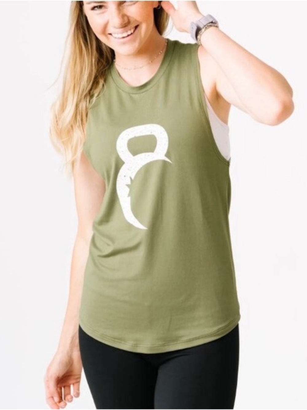 Zyia Active Green Kettle Moon Sleeveless Olive Graphic Muscle Tank Top Size XS